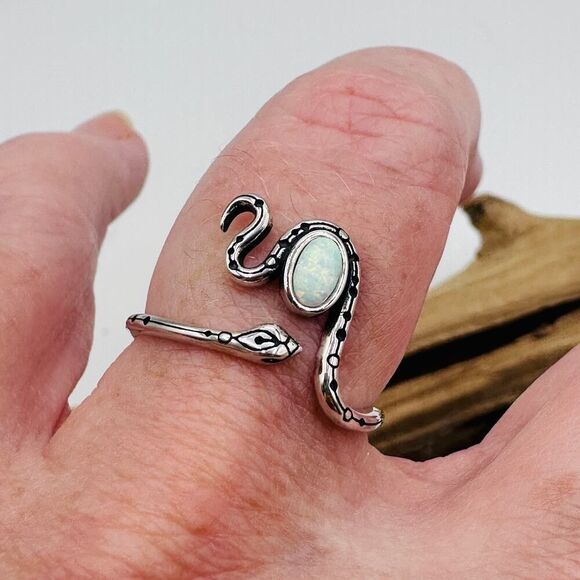 Lab Opal Snake Ring Sterling Silver - Picture 7 of 7